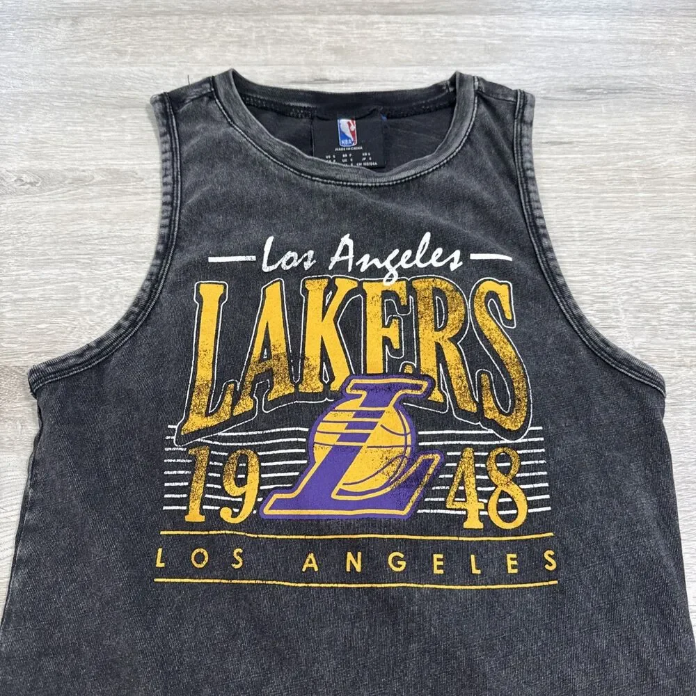 Los Angeles Lakers Shirt Women's Tank Bodysuit Black Acid Wash NBA Size Small